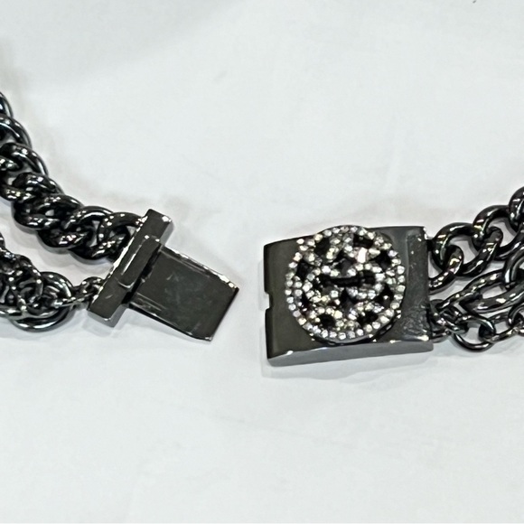NWOT COACH Op-Art Gunmetal Multi-Chain 3-Strand Tiered Necklace Crystal Clasp - Picture 8 of 16